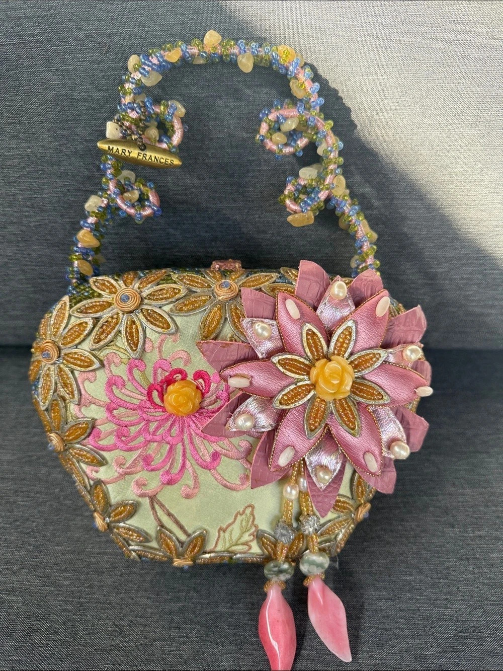 Mary Frances Beaded Floral Mini Bag in Pink & Blue